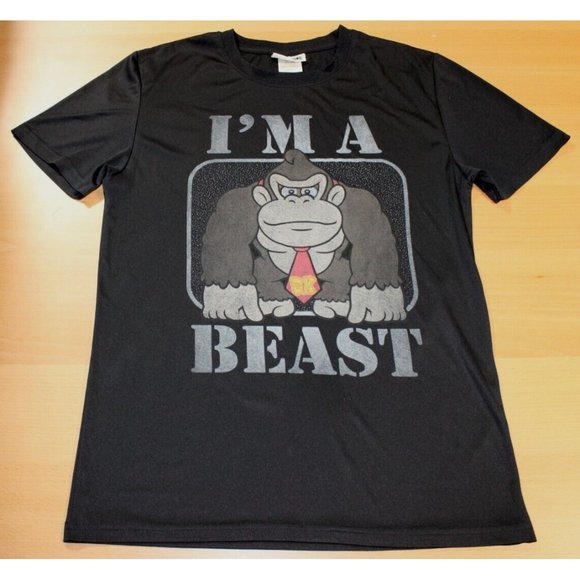 Donkey Kong I'm a Beast Gamer Shirt Small Official Nintendo 100% polyester Black - Picture 1 of 4